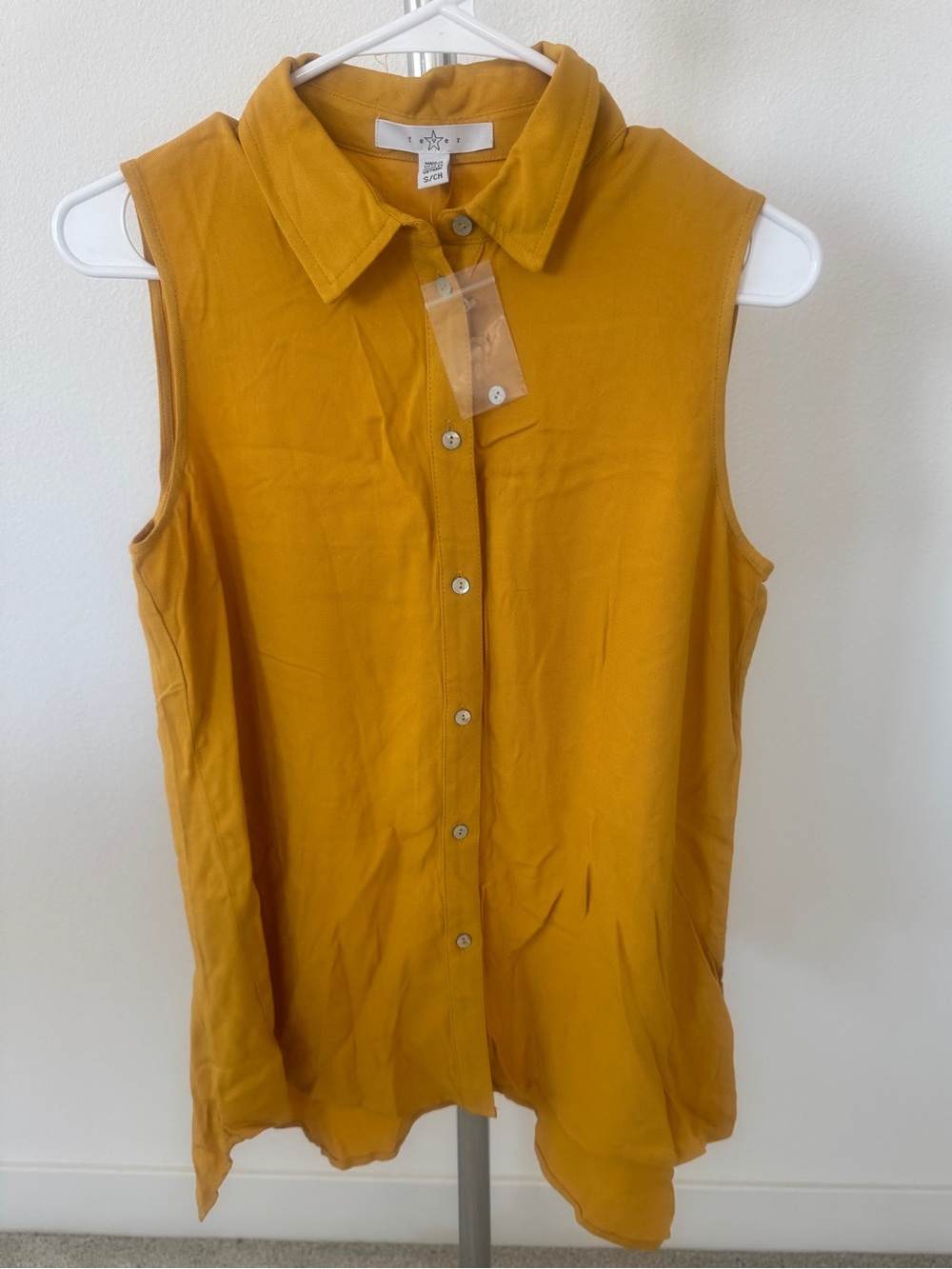 Fever - Mustard Yellow Sleeveless Button-Down Tunic Top, Small - NWOT